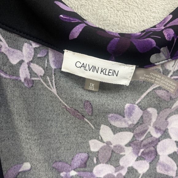 Calvin Klein Top Women's 1X Whimsigoth Purple Floral Dark Feminine Blouse Office - Picture 4 of 7